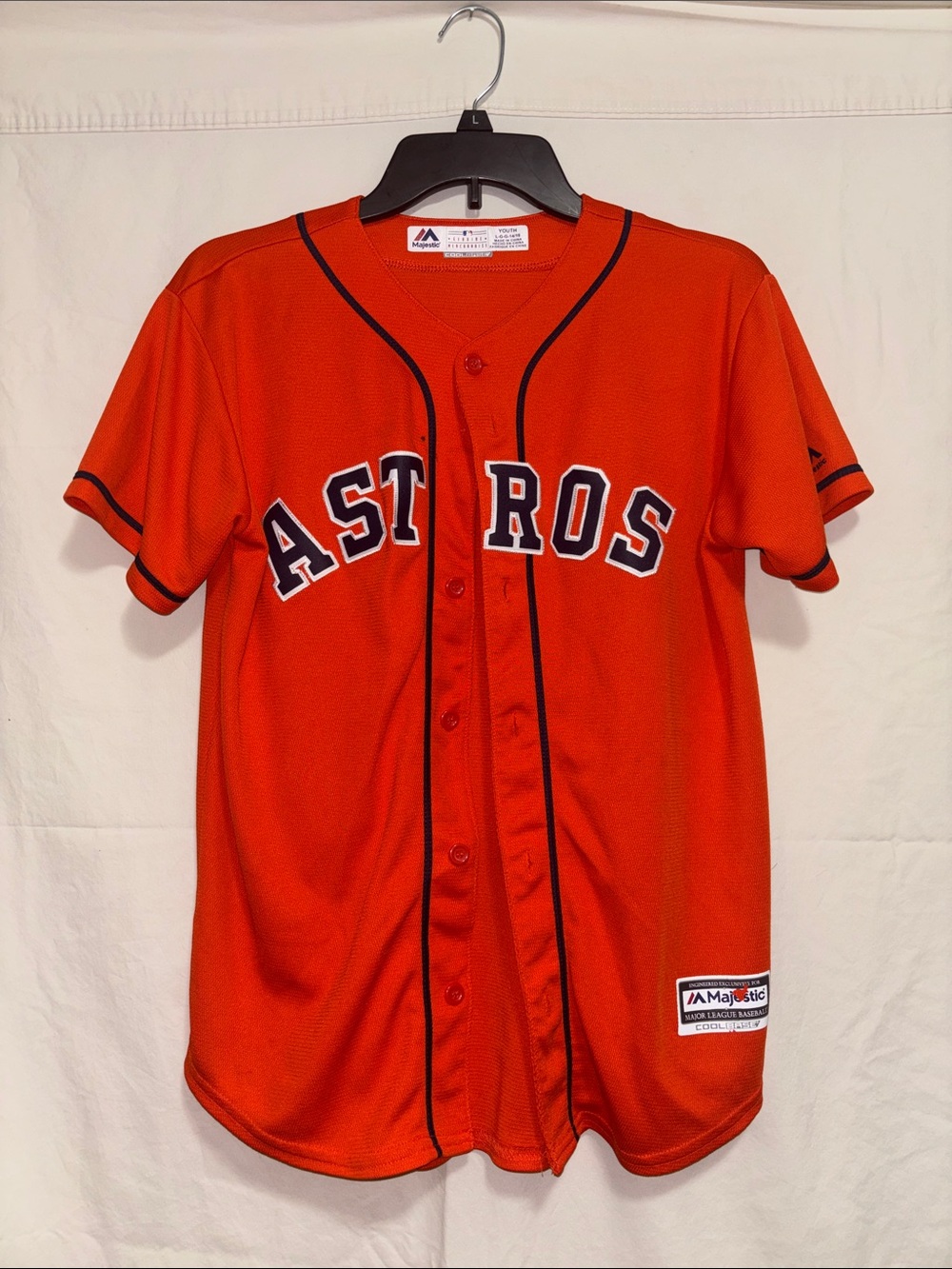 Houston Astros Orange Button-Up Jersey with Navy Trim Size Youth XL 14-16